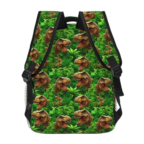 Stylish Travel Backpack Tropical Leaf Tynosaurus Rex Dinosaur Green, Commuter Daypack with Laptop Compartment for Work, Trips and Gym - color: Pattern (740)