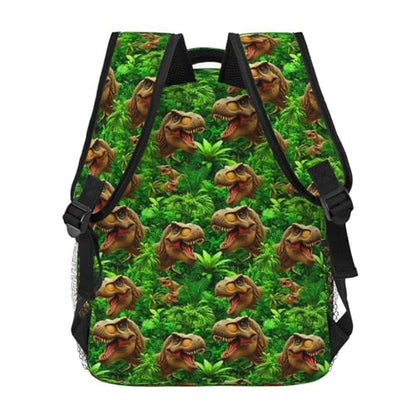 Stylish Travel Backpack Tropical Leaf Tynosaurus Rex Dinosaur Green, Commuter Daypack with Laptop Compartment for Work, Trips and Gym - color: Pattern (740)