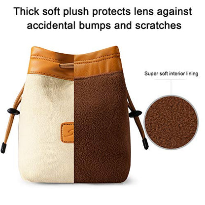 S-ZONE Soft Camera Bag DSLR Insert Handbag Drawstring Lens Case Compatible with Canon Nikon Sony - color: Brown, size: Small