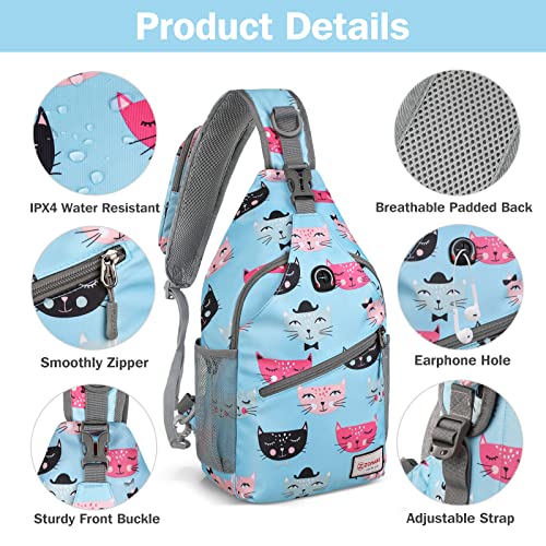 ZOMAKE Sling Bag,Small Crossbody Sling Backpack,Water Resistant Shoulder Daypack for Travel,Anti Thief Chest Bag for Hiking(Cat'S Head Light Blue) - color: Cat's Head Light Blue