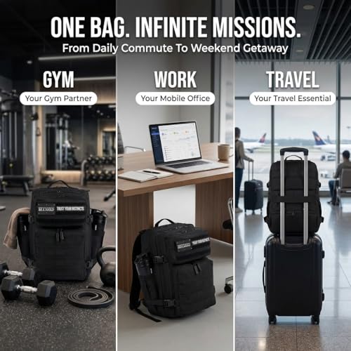 WOLFpak 35L Tactical Gym Backpack (Alpha Black White Accents) Durable 1000D Waterproof Oxford Material with MOLLE Webbing, Laptop Pocket & Dual Cup Holders, Durable Fitness/Travel/Military Daypack - color: Alpha Black White Accents