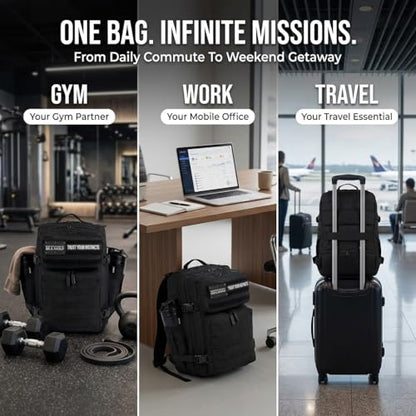 WOLFpak 35L Tactical Gym Backpack (Alpha Black White Accents) Durable 1000D Waterproof Oxford Material with MOLLE Webbing, Laptop Pocket & Dual Cup Holders, Durable Fitness/Travel/Military Daypack - color: Alpha Black White Accents