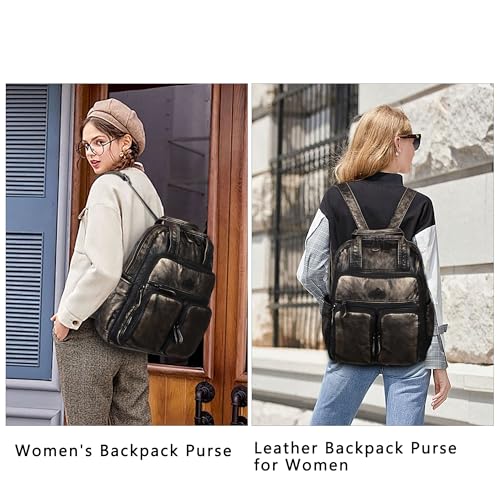 Angel Kiss Backpack Purse for Women Soft Washed Leather Multi Pocket Casual Travel Backpacks… - color: 145bronze