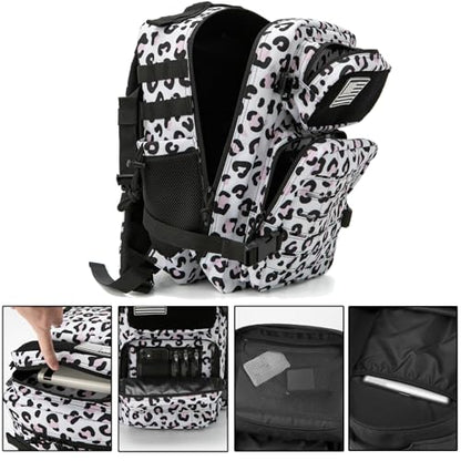 QT&QY 25L/45L Military Tactical Backpack For Men Molle Daypack 3 Day Bug Out Bag Hiking Rucksack With Bottle Holder - color: 25l Leopard