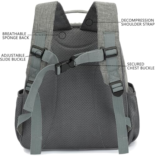 FlowFly Kids Backpack for Toddler Boys Girls, Simple Lightweight Bookbag for Daycare Kindergarten Elementary School Travel, Small Modern Bag (Medium 15''), Grey - color: Grey, style: Kids Medium: 12l