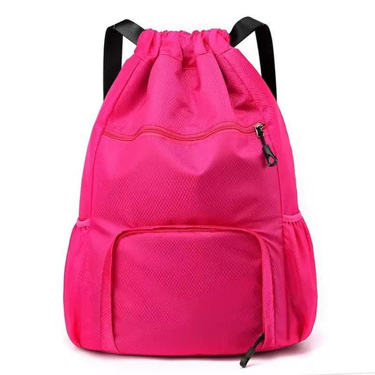 Sports Drawstring Backpack Gym Sack with Shoe Compartment, Durable Oxford Fabric, Wet-Proof Pocket, Water-Resistant Cinch Bag for Men & Women, Foldable & Spacious Athletic Sackpack for Travel Fitness - color: Rose Red