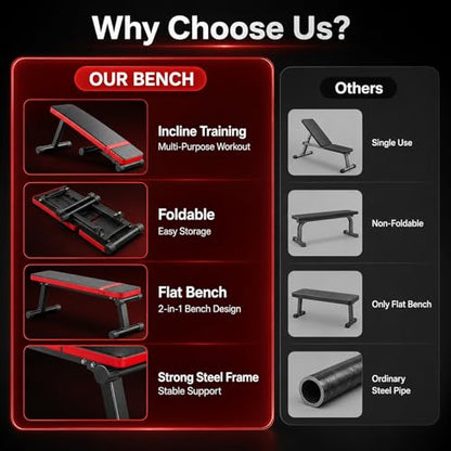 Flat Weight Bench 618 LB Workout Bench for Home Gym Adjustable Foldable Dumbbell Bench Press & Sit Up Exercise Bench for Strength Training