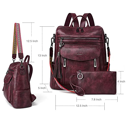 Shrrie Backpack Purse for Women Fashion Leather Backpack Purse Designer Travel Backpack Convertible Shoulder Bag with Wristlet - color: 1-8 Two-tone Maroon