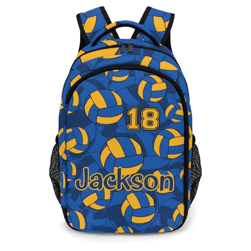 Blue Gold Volleyball Pattern Backpack Laptop Bag Bookbags Personalized Travel Daypack Bag for Man Woman Gifts - color: Blue Gold Volleyball Pattern
