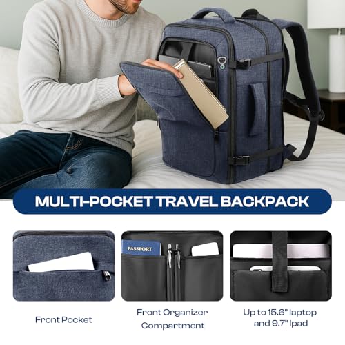 Carry on Backpack, 35L-45L Expanable Travel backpack,TSA Airplane Approved, Daypack Weekender Bag Fits 17 Inch Laptop, Travel Gifts for Men, Blue - color: Blue, size: XX-Large