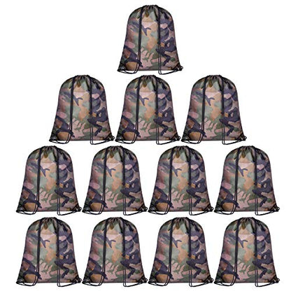 KUUQA 12 Pack Camouflage Drawstring Backpack Bulk String Backpack Cinch Kids Sport Bags Storage Bags for Gym Traveling (Camouflage) - color: Camouflage