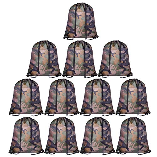 KUUQA 12 Pack Camouflage Drawstring Backpack Bulk String Backpack Cinch Kids Sport Bags Storage Bags for Gym Traveling (Camouflage) - color: Camouflage