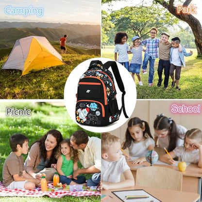 Bluboon Kids Backpack Boys Camo Bookbag Teens Elementary School Bag Daypack Travel Back Pack Middle school (Rocket Blue Planet) - color: Rocket Blue Planet