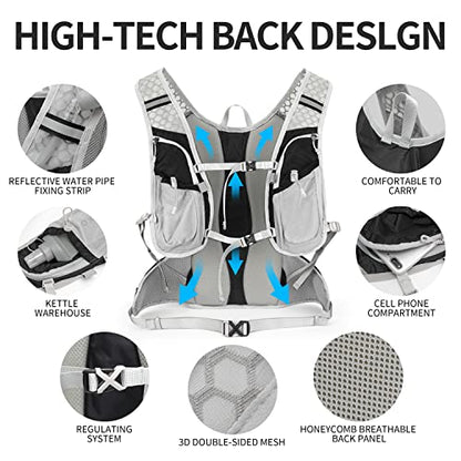 IX INOXTO Hydration Pack Backpack, Lightweight Water Backpack with 2L Hydration Bladder Daypack for Men Women,Running Hydration Vest for Trail Running Hiking Cycling Race Climbing - color: Black grey - 2L