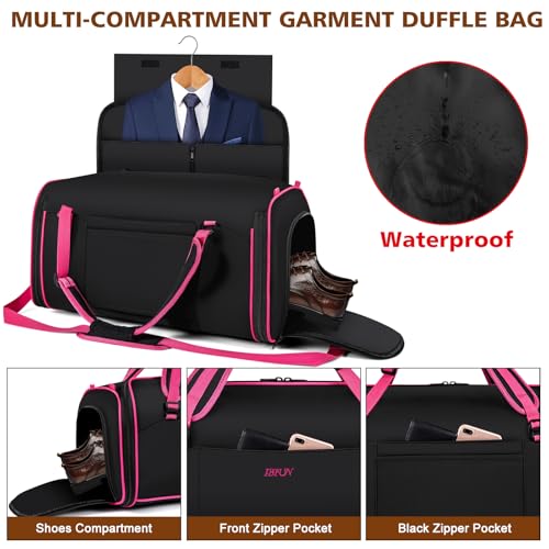 Convertible Garment Duffel Bags for Travel, 4-in-1 Carry on Duffle Bag for Women with Backpack Straps & Waterproof Shoe Pocket, Hanging Suit Dress Weekender Bag for Business, Wedding, 3pcs - color: C-Black Red