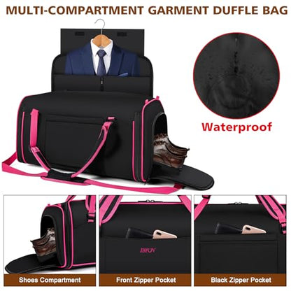 Convertible Garment Duffel Bags for Travel, 4-in-1 Carry on Duffle Bag for Women with Backpack Straps & Waterproof Shoe Pocket, Hanging Suit Dress Weekender Bag for Business, Wedding, 3pcs - color: C-Black Red