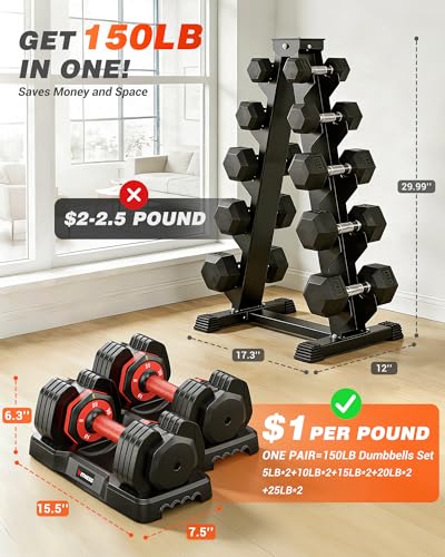 Rendpas Adjustable Dumbbells Set of 2, 5-in-1/10-in-1/16-in-1 Quick-Lock Hand Weights 25/55/80 lbs Pair, Anti-Slip Handle Free Weights Set for Home Gym Strength Training for Men Women - color: Classic-25LBS Pair-5 Weights