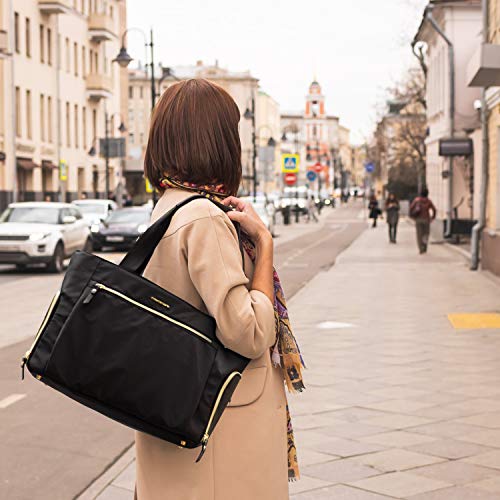 mommore Breast Pump Bag Diaper Tote Bag with 15 Inch Laptop Sleeve Fit Most Breast Pumps Like Medela, Spectra S1,S2, Evenflo - color: Black