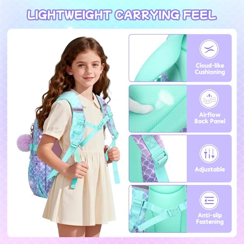 Girls Backpack,School Bag for Kids,Primary,Elementary,teen ages 6-15 Girls Bookbag,Students Kawaii Backpack Blue mermaid - color: Blue Mermaid