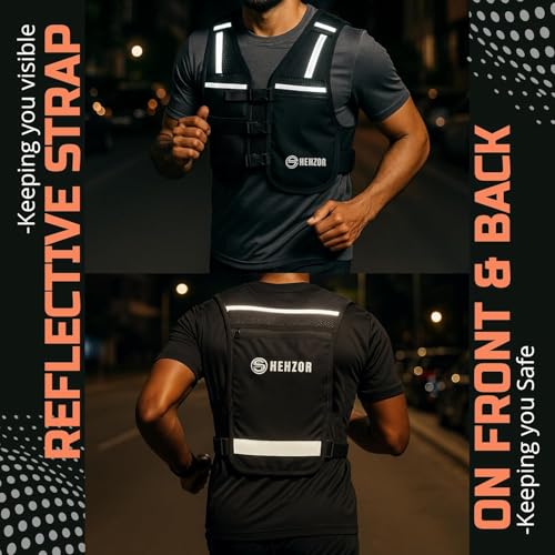 SHEHZOR Hydration Running Vest + 500ml Soft Flask | 9-Pocket Zero-Bounce Trail Running Backpack | Breathable Mesh Tactical Chest Rig for Marathons, Hiking | Unisex Adjustable