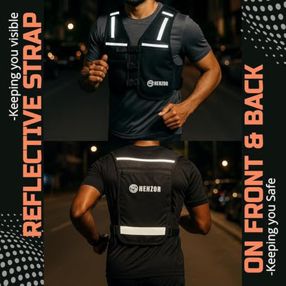 SHEHZOR Hydration Running Vest + 500ml Soft Flask | 9-Pocket Zero-Bounce Trail Running Backpack | Breathable Mesh Tactical Chest Rig for Marathons, Hiking | Unisex Adjustable