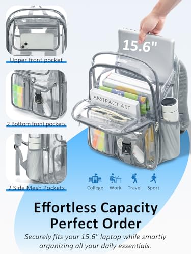 Double-Layer Clear Backpack Heavy Duty, 17 Inch Large Clear Bookbag, Transparent See Through Backpack For School, Work, College, Travel, Sport- Light Grey - color: 1# Light Grey, style: Pro Series (Double Layer)