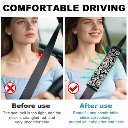 2Pcs Soft Auto Seat Belt Cover Pads, Paisley Boho Car Seatbelt Shoulder Cushion for Comfortable Driving, Compatible with All Cars' Seatbelt and Backpack Straps 11x2.4inch - color: Paisley