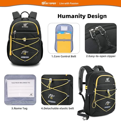 SKYSPER Kids Backpack 12L Children School Bag Child Boy Girl Pack Ages 4-8 for Traveling Day Trips Classes Camping(Black) - color: Black, size: Small