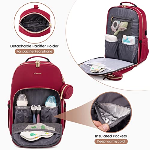 LOVEVOOK Diaper Bag Backpack, Quilted Baby Bag with Changing Pad & Pacifier Holder, Waterproof Travel Diaper Bags for Baby Boys Girls, Stylish and Large Capacity,Wine Red - color: Wine Red