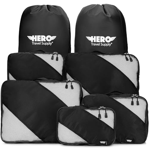 HERO Packing Cubes for Travel (Set of 5) Luggage Organizer with 2 Laundry Bags, Versatile Suitcase Organizer for Men & Women – Travel Accessories for Carry On, Airplane, Road Trip - color: Black