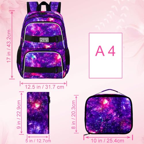 UFNDC Backpack for Girls, 17.5" Water Resistant Cat Galaxy Tie-Dye School Backpacks, Teens Bookbag for Women College Middle - color: Girls Backpack Galaxy Purple