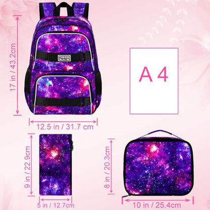 UFNDC Backpack for Girls, 17.5" Water Resistant Cat Galaxy Tie-Dye School Backpacks, Teens Bookbag for Women College Middle - color: Girls Backpack Galaxy Purple