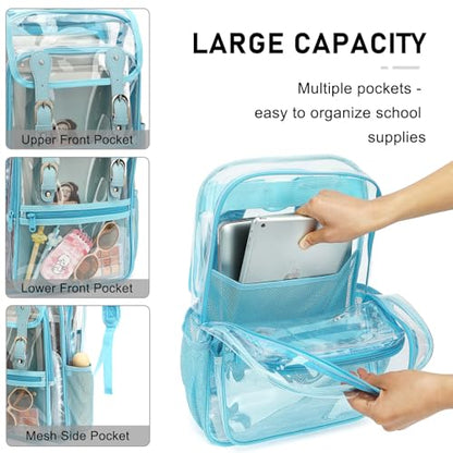 Heavy Duty Clear Backpack Stadium Approved Transparent Backpacks for School College Festival Work Travel (Sky Blue) - color: Sky Blue
