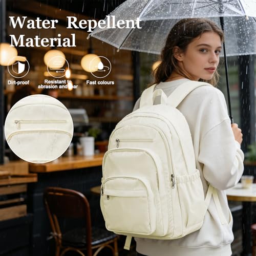 College Backpack For Women Men,Lightweight High School Bag,School Backpack With Lots Of Pockets,Cute Bookbag For Teens Boys Girls,Casual Daypack Backpack For School(Beige) - color: A2-white