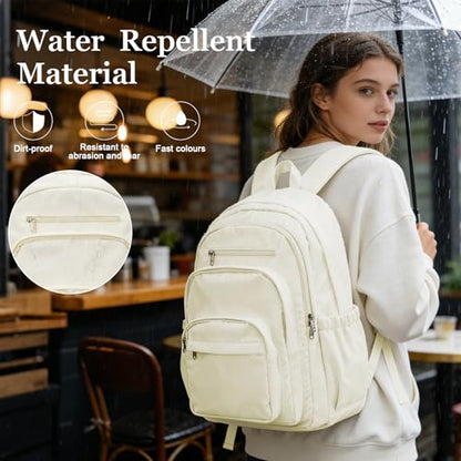 College Backpack For Women Men,Lightweight High School Bag,School Backpack With Lots Of Pockets,Cute Bookbag For Teens Boys Girls,Casual Daypack Backpack For School(Beige) - color: A2-white