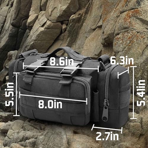 Tactical Duffel Bags for Men, 3P Military Molle Waist Fanny Packs EDC Utility Pouch Crossbody with Shoulder Strap Hand Carry - color: Black