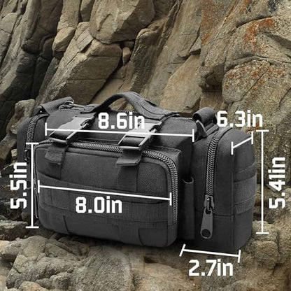Tactical Duffel Bags for Men, 3P Military Molle Waist Fanny Packs EDC Utility Pouch Crossbody with Shoulder Strap Hand Carry - color: Black