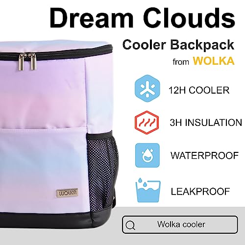 Wolka Cooler Backpack 30 Cans,Portable Backpack Coolers Insulated Leak Proof,Waterproof Soft Sided Cooler Bag for Travel,Beach,Camping,Picnic,Lunch Backpack for Women (Dream Cloud) - color: Dream Cloud