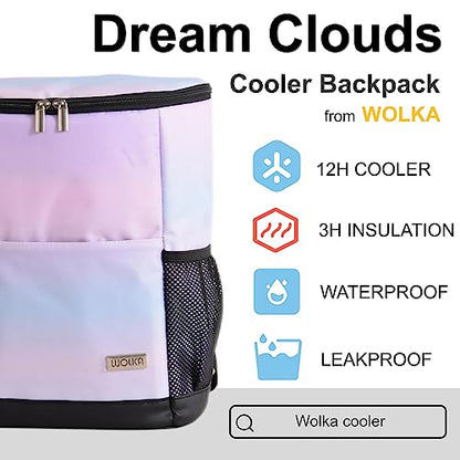 Wolka Cooler Backpack 30 Cans,Portable Backpack Coolers Insulated Leak Proof,Waterproof Soft Sided Cooler Bag for Travel,Beach,Camping,Picnic,Lunch Backpack for Women (Dream Cloud) - color: Dream Cloud