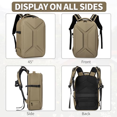 Camera Backpack, Hardshell DSLR Photography Camera Bag with Rain Cover, Waterproof Hard Shell Camera Case with Tripod Holder & 15.6" Laptop Compartment Compatible with Canon/Nikon/Sony/DJI Mavic Drone - color: Khaki