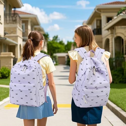 LEDAOU School Backpack for Teen Girls Elementary Middle School Bookbag Kids Backpacks Women Laptop Backpack Travel Daypack - color: Purple Bow