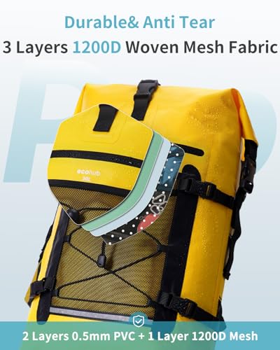 ECOHUB Waterproof Backpack for Women Men, 30L Roll-Top Closure Heavy Duty Dry Bag for Travel with IPX8 Waterproof Phone Case - color: Yellow