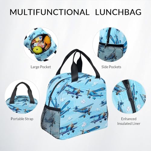 Kids Backpack with Lunch Bag and Pencil Case - 3Pcs Airplane Backpacks Set for Boys - Durable Toddler Bookbag for Kindergarten, Primary & Elementary (17 Inch) - color: Light Blue