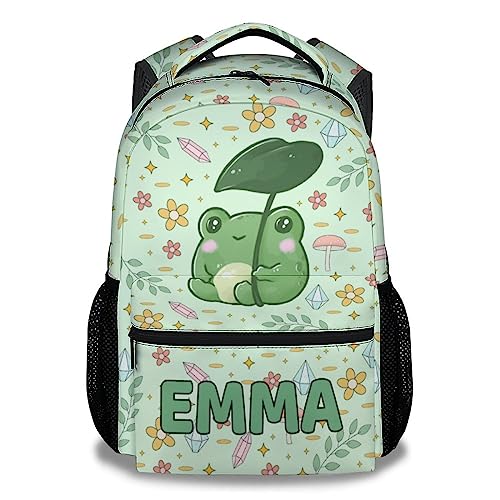 Mercuryelf Personalized Frog Backpack for Girls Boys, 16 Inch Green Backpacks for School Travel, Cute Lightweight Bookbag for Kids - color: Frog-1-1