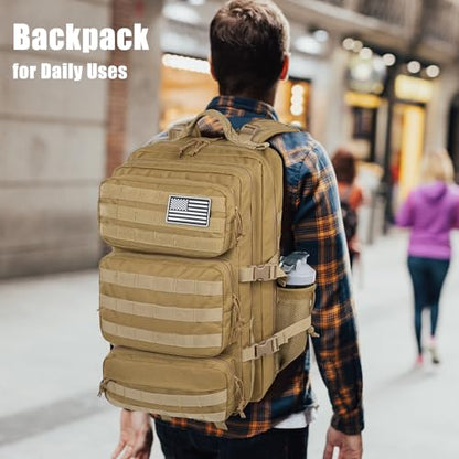 Military Tactical Backpack 50L Large Day Backpack for Men Molle Army 3 Days Assault Pack Bug Out Bag Water Resistant and Heavy Duty Hiking Treeking Rucksack - Brown - color: Brown, size: 50L