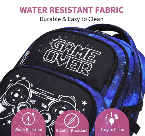 3PCS Kids Backpack Set, School Backpack with Lunch Bag & Pencil Case, Lightweight Waterproof Bookbag for Kids (Gamer Starry Blue) - color: Gamer Starry Blue