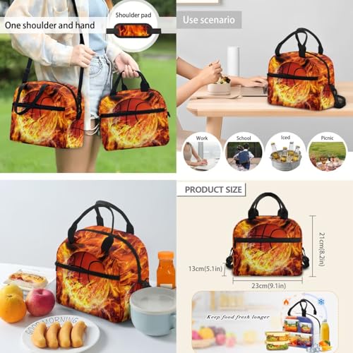 Flashideas Fire Basketball Backpack for School Boys Backpack with Lunch Box 32 Ounce Water Bottle and Water Bottle Carrier 4Pcs Set 17" Bookbag with Compartments Sturdy School Bag for Kids Elementary - color: Fire Basketball