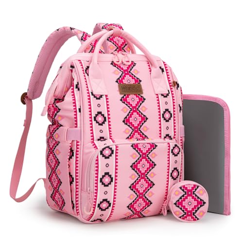 Montana West Wrangler Diaper Bag Backpack Aztec Callie Bag Travel Backpack Purses Western Multi-Function Baby Bags for Mom - color: 3pcs Pink