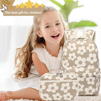 Bluboon Backpack for Girls Kids Preschool Backpack with Lunch Box Kindergarten Bookbag Toddler School Bags Set - color: Brown-large Florar