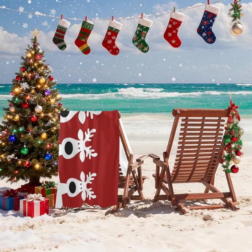 Winter Christmas Deer Beach Towel, Xmas Red Reindeer Quick Dry Sand Free Absorbent Bath Towel, Large Microfiber Towel Pool Travel Camping Gym Swim 30x60 Inch/ 77X153cm - color: Christmas Deer